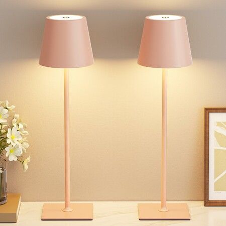 Cordless Rechargeable Table Lamp 5000mAh Battery Operated Lamps,3 Colors Stepless Dimming Touch Lamp,2 Pack,Pink