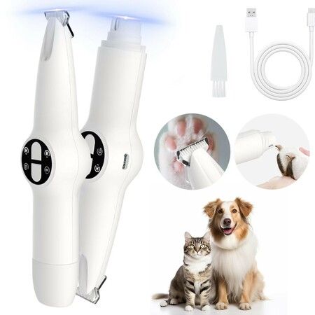 Dog Paw Trimmer with LED Light 2 in 1 Dog Grooming Kit Cordless Pet Nail Trimmers Grinder with 3 Ports for Small Medium Large Dogs Pet Electric Trimmer