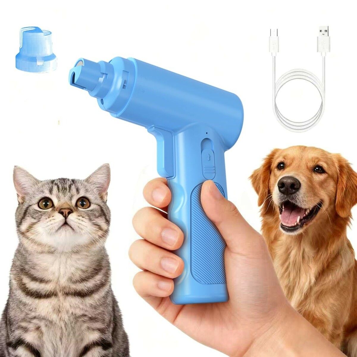 Dog Nail Grinder Electric Low Vibration Pet Nail Trimmer with 2 LED Lights Cordless 3 Speeds Paw Grooming for Small Medium Large Dogs Cats(Blue)