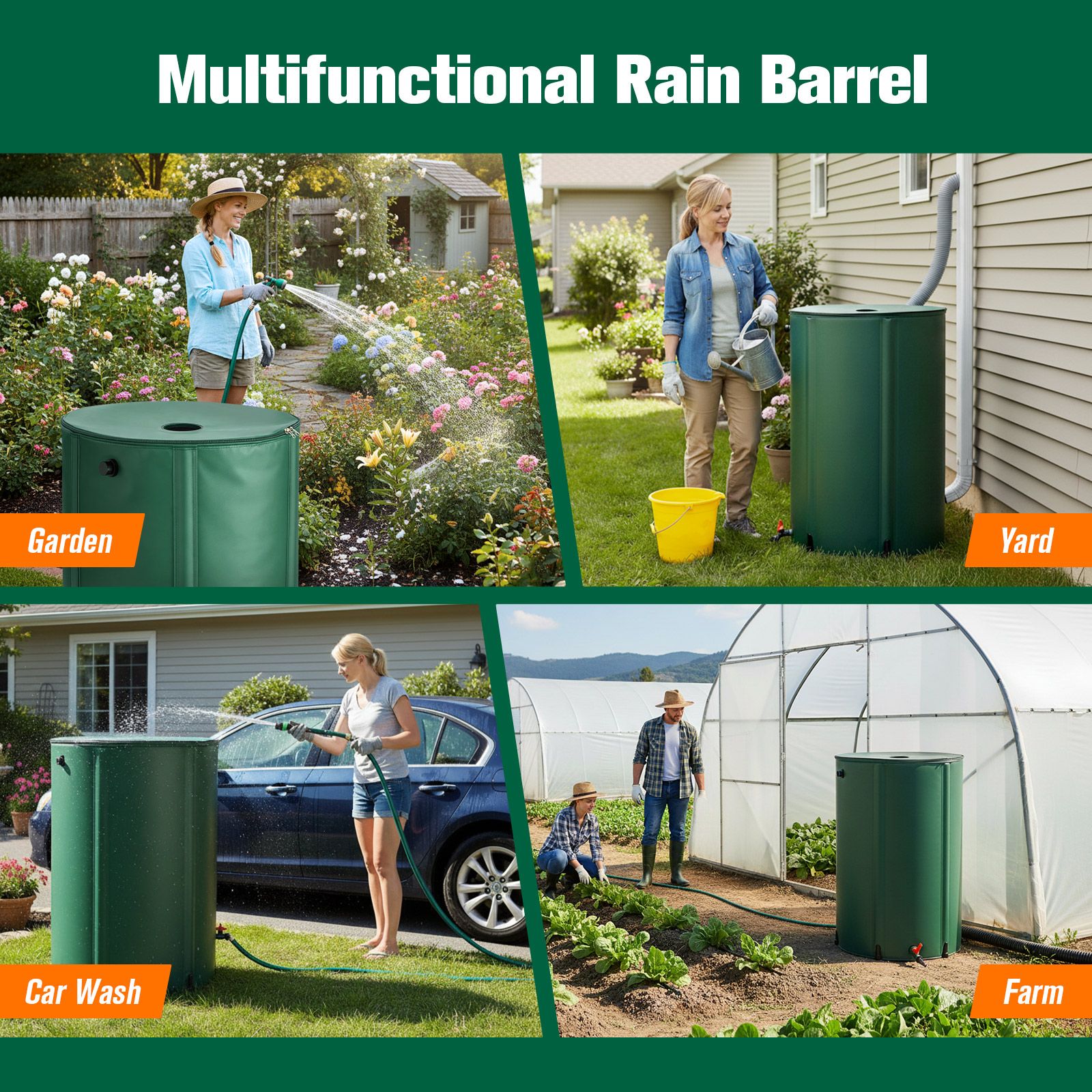 255L Water Tank Barrel Portable Rainwater Storage Collection System Collapsible Bucket Container Catcher Caravan Hydroponic Outdoor Garden Harvesting