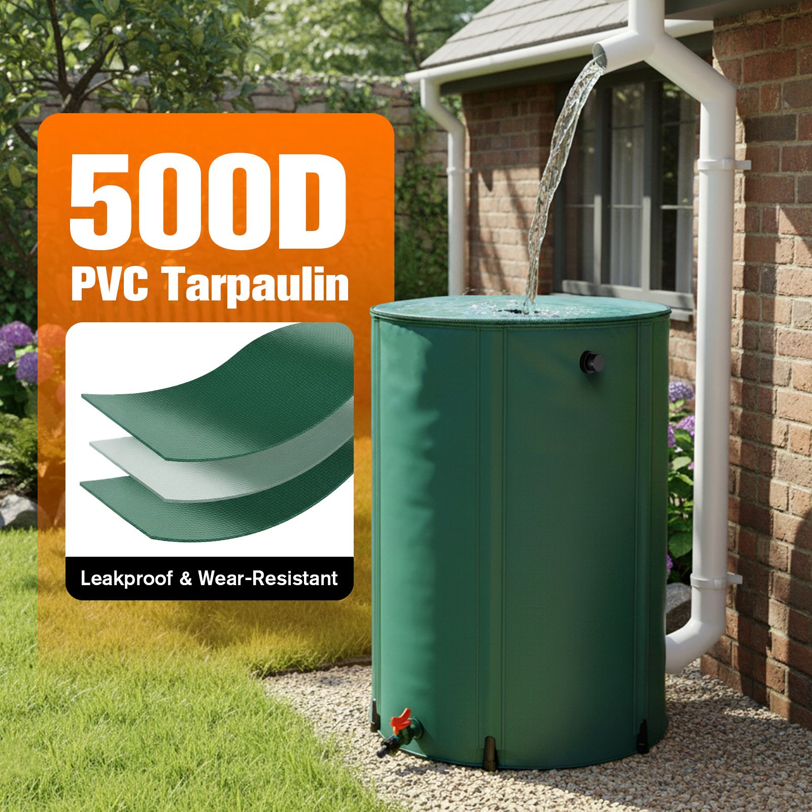 255L Water Tank Barrel Portable Rainwater Storage Collection System Collapsible Bucket Container Catcher Caravan Hydroponic Outdoor Garden Harvesting
