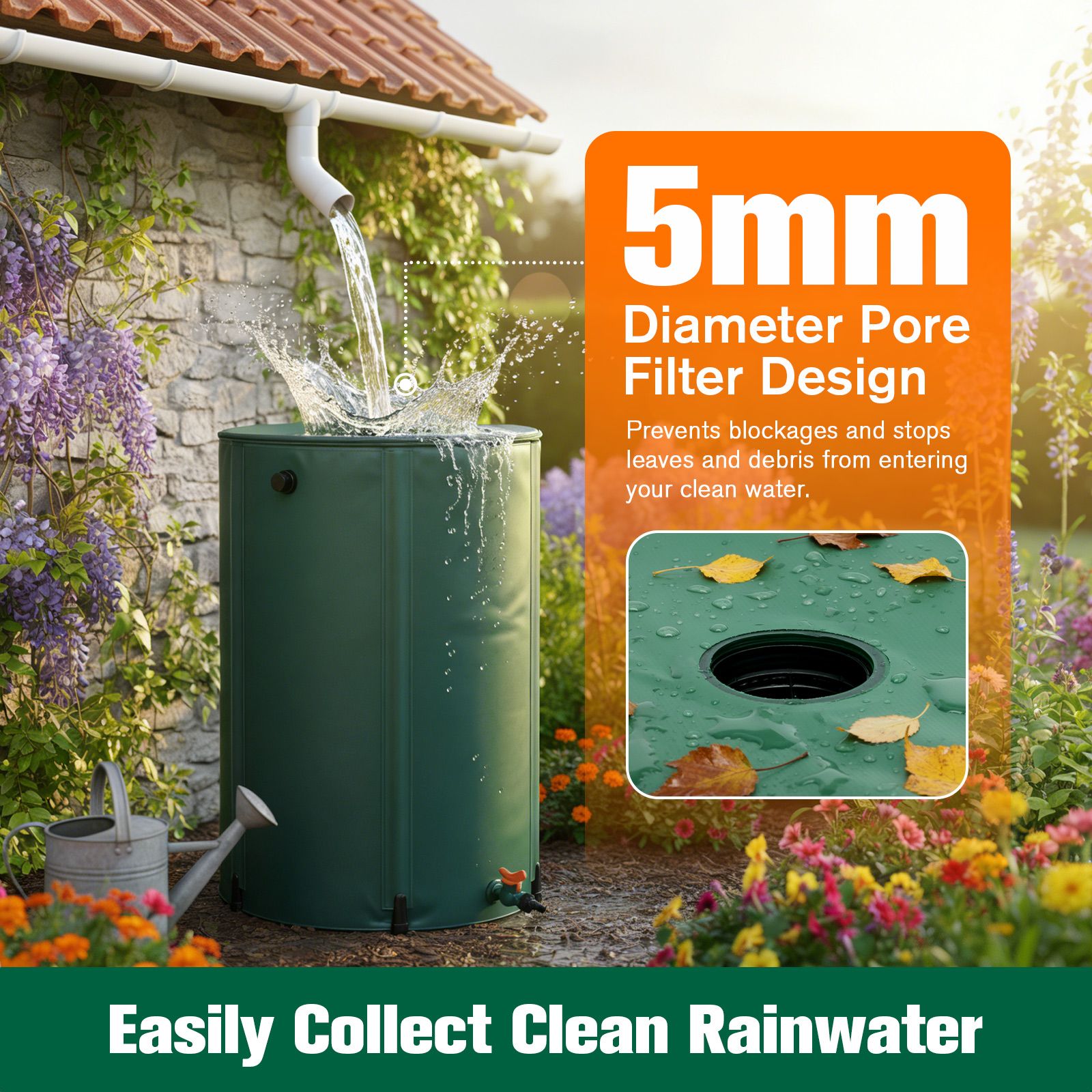 255L Water Tank Barrel Portable Rainwater Storage Collection System Collapsible Bucket Container Catcher Caravan Hydroponic Outdoor Garden Harvesting