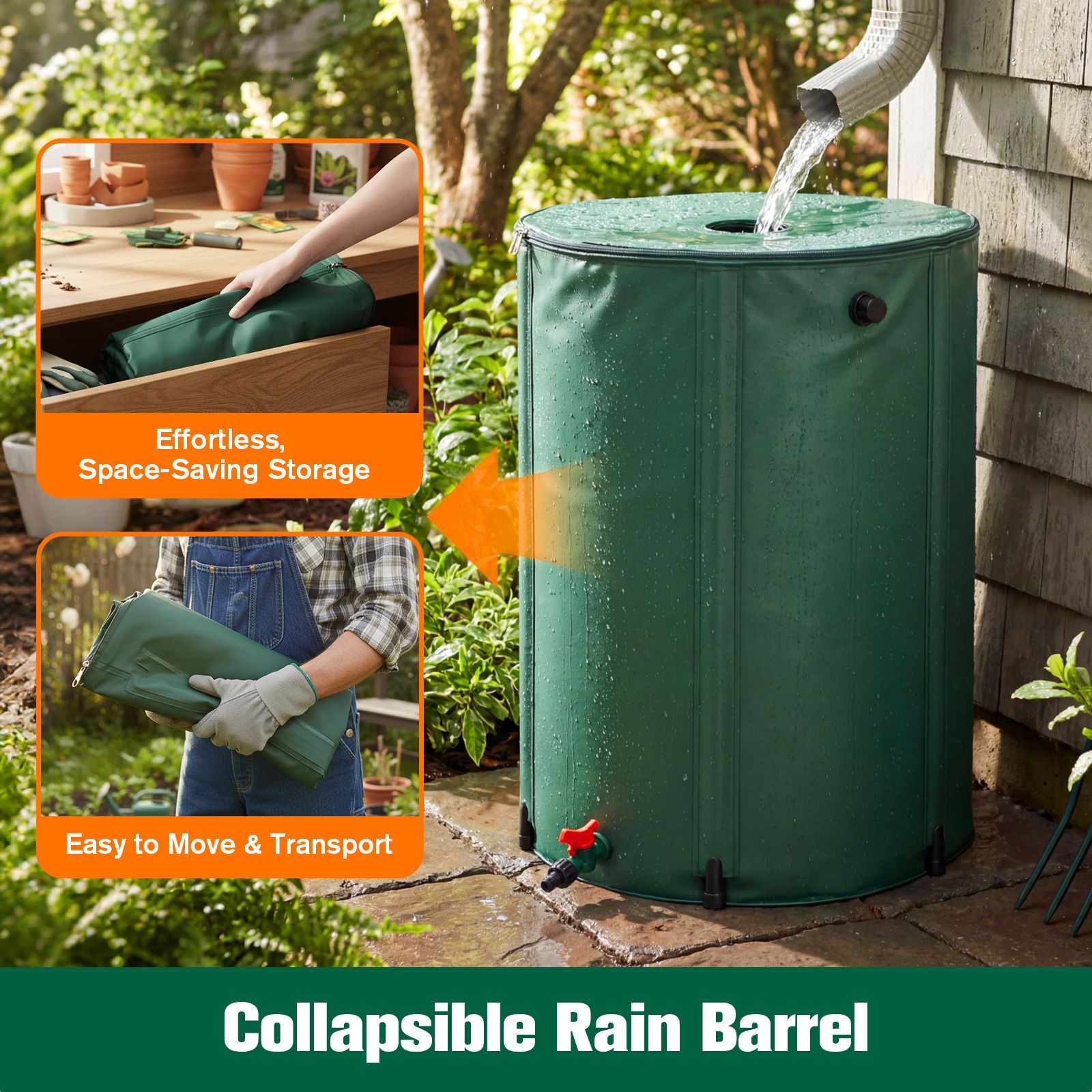 255L Water Tank Barrel Portable Rainwater Storage Collection System Collapsible Bucket Container Catcher Caravan Hydroponic Outdoor Garden Harvesting
