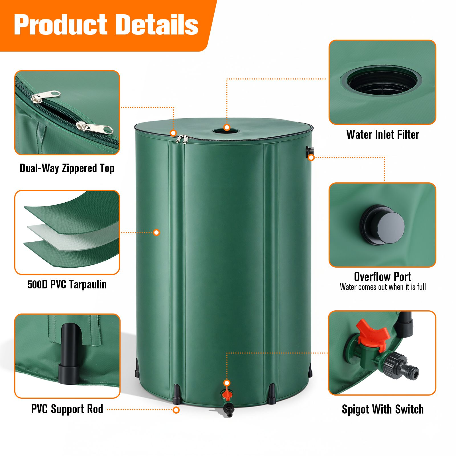 255L Water Tank Barrel Portable Rainwater Storage Collection System Collapsible Bucket Container Catcher Caravan Hydroponic Outdoor Garden Harvesting