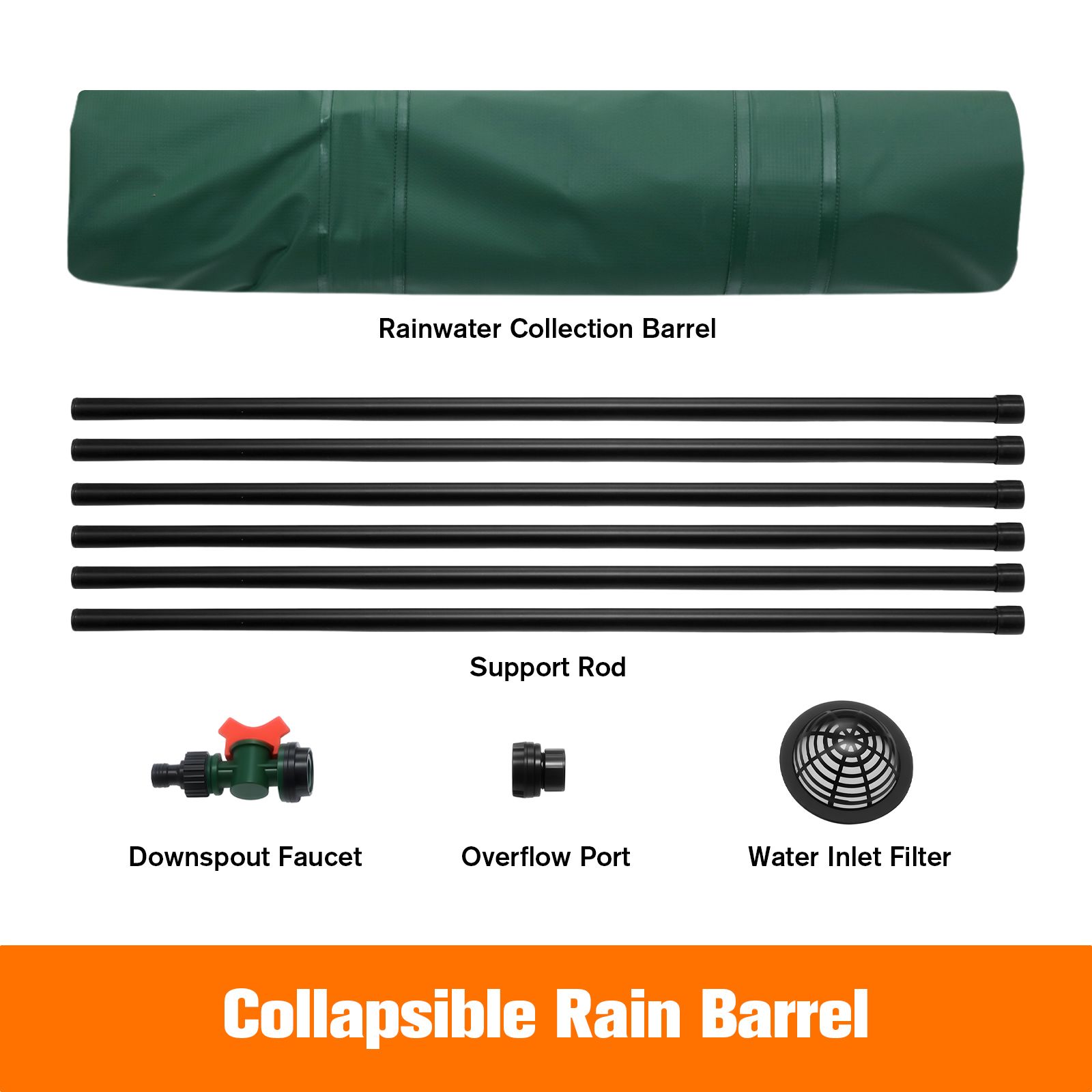 255L Water Tank Barrel Portable Rainwater Storage Collection System Collapsible Bucket Container Catcher Caravan Hydroponic Outdoor Garden Harvesting