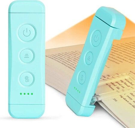 USB Rechargeable Book Light for Reading in Bed,Portable Clip-on LED Reading Light,3 Amber Colors & 5 Brightness Dimmable,Compact & Long Lasting (Blue)