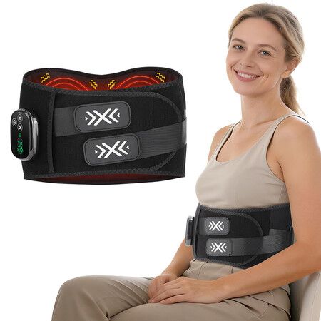 Elastic Back Support Belt With Heat And Vibration Massage,Dual Motors 5-Level Heating 3-Gear Timer Waist Massager Belt