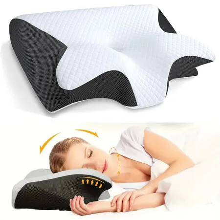 Cervical Neck Pillow for Pressure Relief, Ergonomic Memory Foam Pillow for Side Sleeper Contour Orthopedic Bed Pillow for Neck Support Black