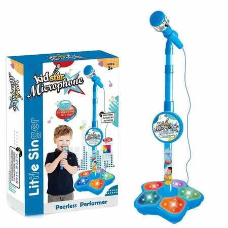 Kids Microphone And Stand,Kids Microphone and Stand Adjustable,Kids Karaoke Sing Musical Toy,Childrens Karaoke Machine With Adjustable Stand Lights,Blue