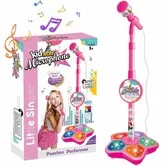 Kids Microphone And Stand,Kids Microphone and Stand Adjustable,Kids Karaoke Sing Musical Toy,Childrens Karaoke Machine With Adjustable Stand Lights,Pink