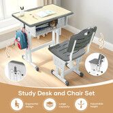 Kids Table and Chair Set Height Adjustable Toddler Study Desk Computer Seat Ergonomic Childrens School Students Writing Learning Stationery Storage