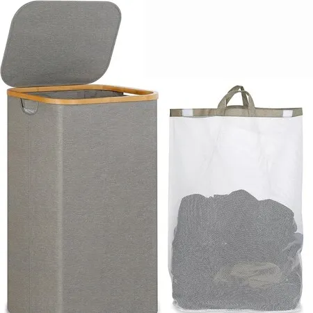 110L Large Laundry Basket with Lid,Handle And Lid,Collapsible Clothes Basket Organizer with Removable Inner Bag for Clothes Toys Towels Color Grey