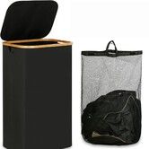 110L Large Laundry Basket with Lid,Handle And Lid,Collapsible Clothes Basket Organizer with Removable Inner Bag for Clothes Toys Towels Color Black