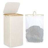 110L Large Laundry Basket with Lid,Handle And Lid,Collapsible Clothes Basket Organizer with Removable Inner Bag for Clothes Toys Towels Color Beige