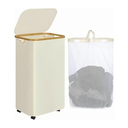 Laundry Basket With Wheels,110L Clothes Hamper For Laundry,Laundry Hamper With Lid And Inner Bag,For Laundry Room,Bedroom,Dormitory Storage,Beige