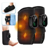 1 Pair Cordless Heating Vibration Foot Ankle Massager Rechargeable Dual Motor Hot Compress Ankle Calf Arm Wrap Massage Belt(Black)