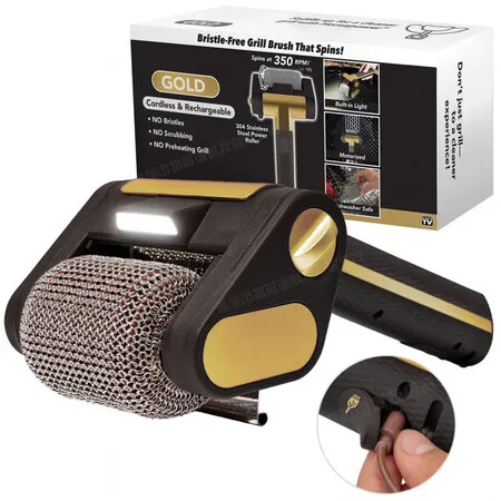 Electric Grill Cleaner Bristle Free Cordless Rechargeable BBQ Grill Brushes with 350 RPM Stainless Roller LED Light,Dishwasher for Gas Grills(Black)