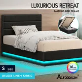 ALFORDSON Bed Frame Single Size Platform RGB LED Gas Lift Storage Base Charcoal