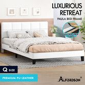 ALFORDSON Bed Frame Queen Size Wooden Slats Platform Leather White Paula