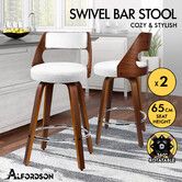ALFORDSON 2x Swivel Bar Stools 65cm Kitchen Wooden Dining Chair Boucle White