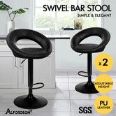 ALFORDSON 2x Bar Stools Ovadia Kitchen Swivel Chair Leather Gas Lift All Black