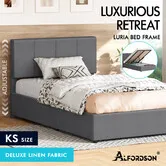 ALFORDSON Bed Frame King Single Gas Lift Storage Adjustable Headboard Grey LURIA