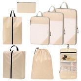 8pcs Compression Travel Packing Organizer Set  Toiletries Cosmetics Shoes Luggage Clothing Christmas Gift COL Beige