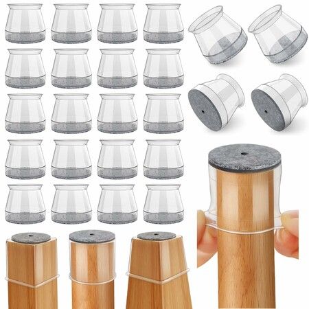 24 Pcs Chair Leg Floor Protectors Round,Silicone Felt Furniture Leg Pads Caps Covers for Hardwood Floors (Fit 2.3-3.3cm)