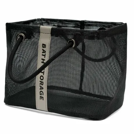 Mesh  Large Capacity Shower Basket Breathable Quick Dry with Thick Cotton Handle for Gym Travel Beach College Dorm Christmas Gift (Large Black)
