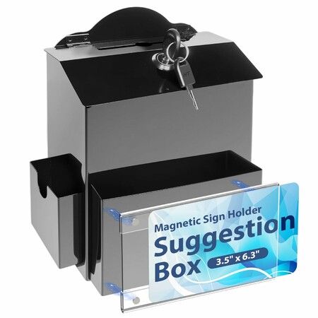 Suggestion Box with Magnetic Sign Holder, Metal Donation Boxes with Lock and Slot, Prayer Drop Ballot Raffle Tip Jars Wall Mounted Box for Fundraising