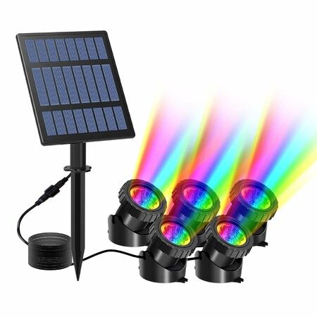 Solar Pond Lights 5 in 1 RGB Solar Pond Light Outdoor Spotlight RGB Submerged Solar Lamp with 2 Modes IP68 Waterproof for Garden Tree Patio Pond