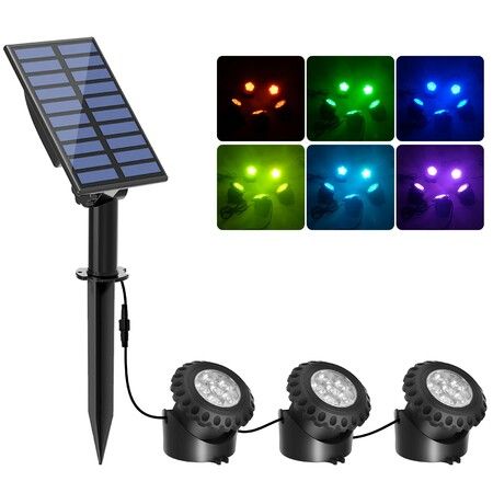 Solar Pond Lights 3 in 1 RGB Solar Pond Light Outdoor Spotlight RGB Submerged Solar Lamp with 2 Modes IP68 Waterproof for Garden Tree Patio Pond
