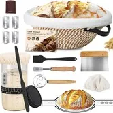 Sourdough Bread Starter Kit Cotton Banneton Proofing Basket 10" Round,Sourdough Kit Bread Baking Supplies with Starter Jar,Dough Whisk,Bread Lame Sling