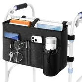 Walker Bag Multi Pockets Folding Walker Basket Tote Bag with Cup Holder,Hand-free Carry Pouch Storage Bag for Universal Walkers Seniors Elderly,Black