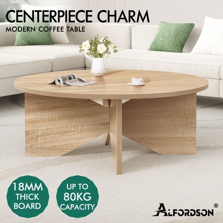 ALFORDSON Coffee Table Modern Round Table X-shape Wooden Legs Living Room Wood