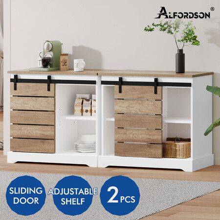 ALFORDSON 2x Buffet Sideboard Cabinet Storage Cupboard Sliding Door Pantry White