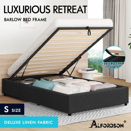 ALFORDSON Bed Frame Single Size Gas Lift Storage Mattress Base Charcoal BARLOW