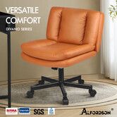 ALFORDSON Armless Office Desk Chair Mid Back Wide Seat w/ Wheels Leather Brown