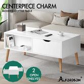 ALFORDSON Coffee Table Storage Tables 2 Drawers Shelf Modern Desk White