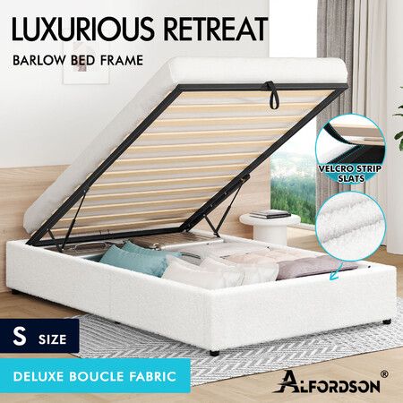 ALFORDSON Bed Frame Single Size Gas Lift Storage Mattress Base Boucle BARLOW