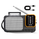 Portable AM/FM Radio with Bluetooth, Rechargeable Battery, Reading Lamp, Dual Power Supply, Pointer Tuner, Headphone Jack for Home, Black