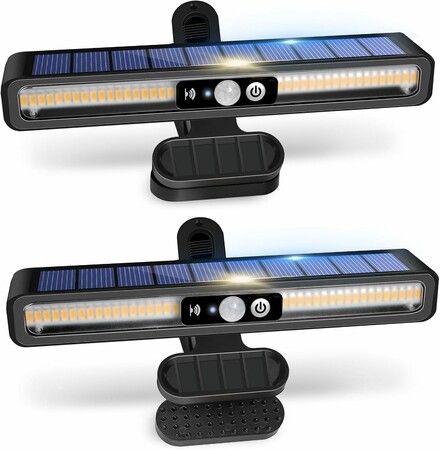 Solar Motion Sensor Light 2 Pack Clip On Solar Motion Waterproof Fence Lights Outside with 36 LEDs,6000K Portable for Garage Camping Driveway