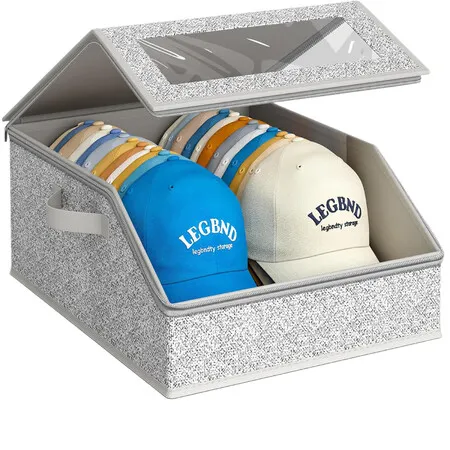 Hat Storage for Baseball Caps,Holds up to 24 Caps Clear Hat Organizer for Closet,Bedroom,Wide Hat Box with Cardboard