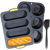 3Pcs Silicone Baguette Pan and Hamburger Bun Pan Set,Non-stick French Bread Baking Mold and 6 Cup Hamburger Bun Mold with Scraper