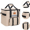 Freshness Ice Pack Lunch Bag,Large Capacity Multi-Pocket Portable Handbag,Cooler Bag for Outdoor Picnic,Camping,Food Delivery,Back to School Khaki