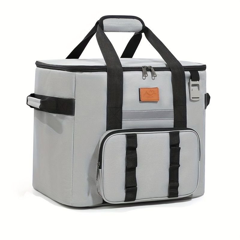 Freshness Ice Pack Lunch Bag,Large Capacity Multi-Pocket Portable Handbag,Cooler Bag for Outdoor Picnic,Camping,Food Delivery,Back to School Grey
