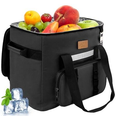 Freshness Ice Pack Lunch Bag,Large Capacity Multi-Pocket Portable Handbag,Cooler Bag for Outdoor Picnic,Camping,Food Delivery,Back to School Black