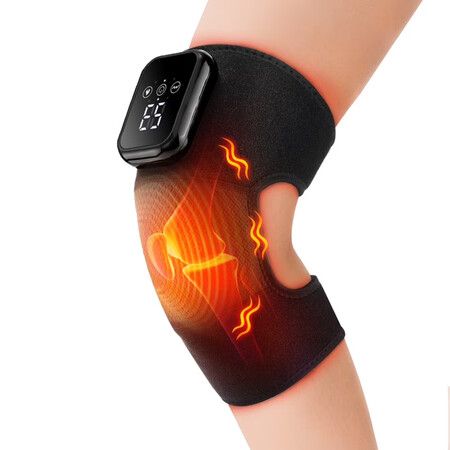 Cordless Heated Knee Massager,Rechargeable Knee Heating Pad Brace with 3 Vibration,Heating Modes 15min Auto Off Adjustable Extended Strap