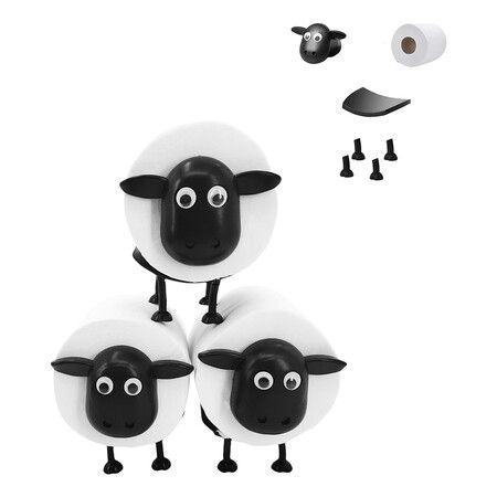 3Pcs Sheep Toilet Paper Roll Holder, Tissue Paper Storage Stand, 3D Printed Black Sheep Loo Roll Holder, Wall Mount Tissue Basket