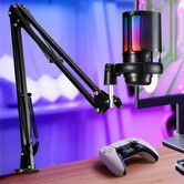 USB Gaming Microphone PC Mic Boom Arm Noise Reduction Condenser Mute Gain Monitoring for Phone Podcast Streaming YouTube Recording Computer Desktop